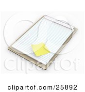Wooden Clipboard With Lined Sheets Of Paper And A Yellow Sticky Note On White