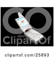 Clipart Illustration Of A Silver Flip Phone With A Missed Call Message On The Screen Over Black by KJ Pargeter
