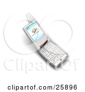 Clipart Illustration Of A Silver Flip Phone With A Missed Call Message On The Screen Over White by KJ Pargeter