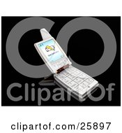 Poster, Art Print Of Silver Flip Phone With A Low Battery Warning On The Screen Over Black