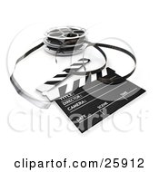 Poster, Art Print Of Film Emerging From A Reel Resting Beside A Clapper Board