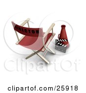 Poster, Art Print Of Red Directors Chair With A Loud Hailer Cone And Clapper