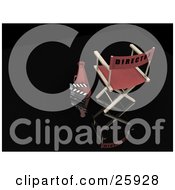 Clipart Illustration Of A Directors Chair And Cone With A Clapper Board Over Black by KJ Pargeter