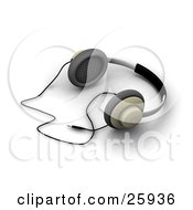 Poster, Art Print Of Pair Of Corded Headphones Resting On A White Surface