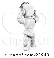 Clipart Illustration Of A White Character Holding Headphones On Top Of His Head While Listening To Songs Over White