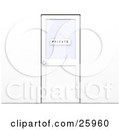 Clipart Illustration Of A Closed Office Door With A Private Sign Hanging On The Window