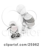 Clipart Illustration Of A White Character Carrying A Stack Of Film Reels In A Movie Studio