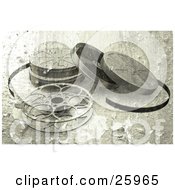 Poster, Art Print Of Open Movie Film Reel And Cases With A Peeling Grunge Texture