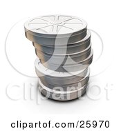 Stacked Closed Metal Film Reels Over White