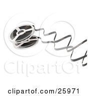 Clipart Illustration Of Movie Film Spinning Out Of A Metal Reel Over White by KJ Pargeter