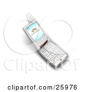 Poster, Art Print Of Silver Flip Phone With A New Voice Message Notice On The Screen Over White