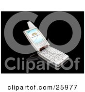 Poster, Art Print Of Silver Flip Phone With A New Voice Message Notice On The Screen Over Black