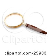 Clipart Illustration Of A Magnifying Glass With A Wooden Handle And Gold Rim Over White