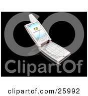 Clipart Illustration Of A Silver Flip Phone With A New Message Notice On The Screen Over Black by KJ Pargeter