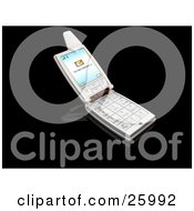 Poster, Art Print Of Silver Flip Phone With A New Message Notice On The Screen Over Black