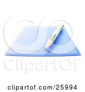 Clipart Illustration Of A Pen On Top Of A Blue Notepad Over White