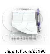 Poster, Art Print Of Pen Resting Beside A Spiral Notepad With Blank Pages Resting On A White Surface
