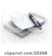 Pen Resting On A Spiral Notepad With Blank Pages Resting On A White Surface