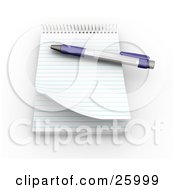 Pen On Top Of A Spiral Notepad With Blank Pages Resting On A White Surface