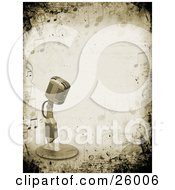 Poster, Art Print Of Retro Microphone Over A Grunge Background Bordered By Music Notes