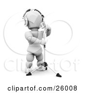 White Character Wearing Headphones And Singing Into A Vintage Microphone In A Recording Studio