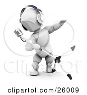 Poster, Art Print Of White Character Wearing Headphones Tipping And Singing Into A Vintage Microphone In A Recording Studio