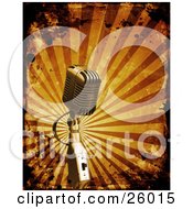 Poster, Art Print Of Retro Microphone Over A Bursting Orange Background With Grunge Splatters