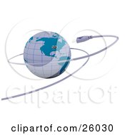 Clipart Illustration Of A USB Cable Winding Around A Globe And Preparing To Plug Into A Socket