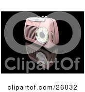 Poster, Art Print Of Retro Pink Radio With A Station Dial On A Reflective Black Surface