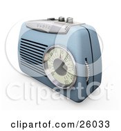 Retro Blue Radio With A Station Dial On A White Surface