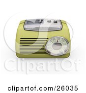 Vintage Greenish Yellow Radio With A Station Tuner On A White Background