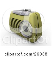 Poster, Art Print Of Retro Greenish Yellow Radio With A Station Dial On A White Surface
