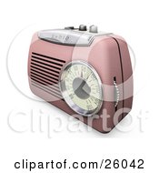Clipart Illustration Of A Retro Pink Radio With A Station Dial On A White Surface
