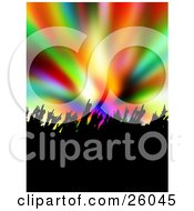 Clipart Illustration Of Silhouetted People Waving Their Hands At A Concert Over A Colorful Background by KJ Pargeter