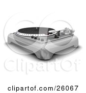 Poster, Art Print Of Retro Silver Turntable With The Spinner Needle And Knobs Over White