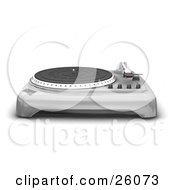 Poster, Art Print Of Chrome Turntable With The Needle Resting To The Side Over A White Background