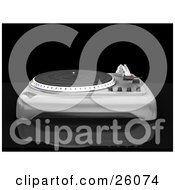 Poster, Art Print Of Chrome Turntable With The Needle Resting To The Side On A Black Reflective Surface