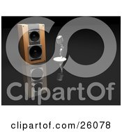 Poster, Art Print Of Chrome Retro Microphone Beside A Speaker On A Reflective Surface