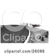 Clipart Illustration Of A Turntable Needle Resting On The Shelf Beside The Knobs And Table Over A White Background by KJ Pargeter