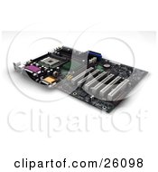 Poster, Art Print Of Computer Motherboard With Chips Over White