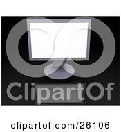 Clipart Illustration Of A Flat Panel Computer Screen On A Reflective Black Surface by KJ Pargeter