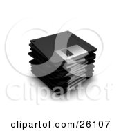 Stack Of Black Floppy Disc Drives Over White