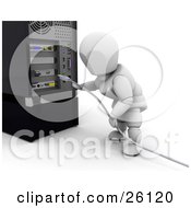 Poster, Art Print Of White Character Plugging In A Usb Cable To A Computer Tower