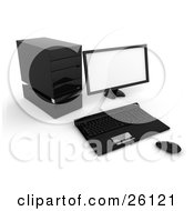 Clipart Illustration Of A Black Desktop Computer Monitor Keyboard Mouse And Tower