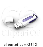 Clipart Illustration Of A White And Purple Memory Stick With The Lid Off Showing The USB