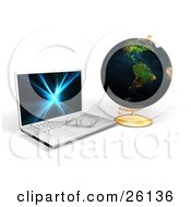 Poster, Art Print Of Pair Of Spectacles Resting On A Laptop Computer Next To A Globe