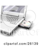 Clipart Illustration Of A Notebook Computer With A Disc In The Open Drive