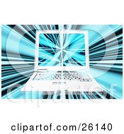 Poster, Art Print Of Partially Transparent Laptop Computer On A Green Speed Background