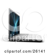 Clipart Illustration Of A Side View Of A Silver Laptop Computer With A Blue And Black Fractal Screen Saver