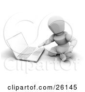 Poster, Art Print Of White Character Sitting On The Floor And Using A Laptop